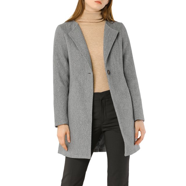 INSPIRE CHIC Women's Long Sleeves Button Closure Outerwear Mid Length Overcoat