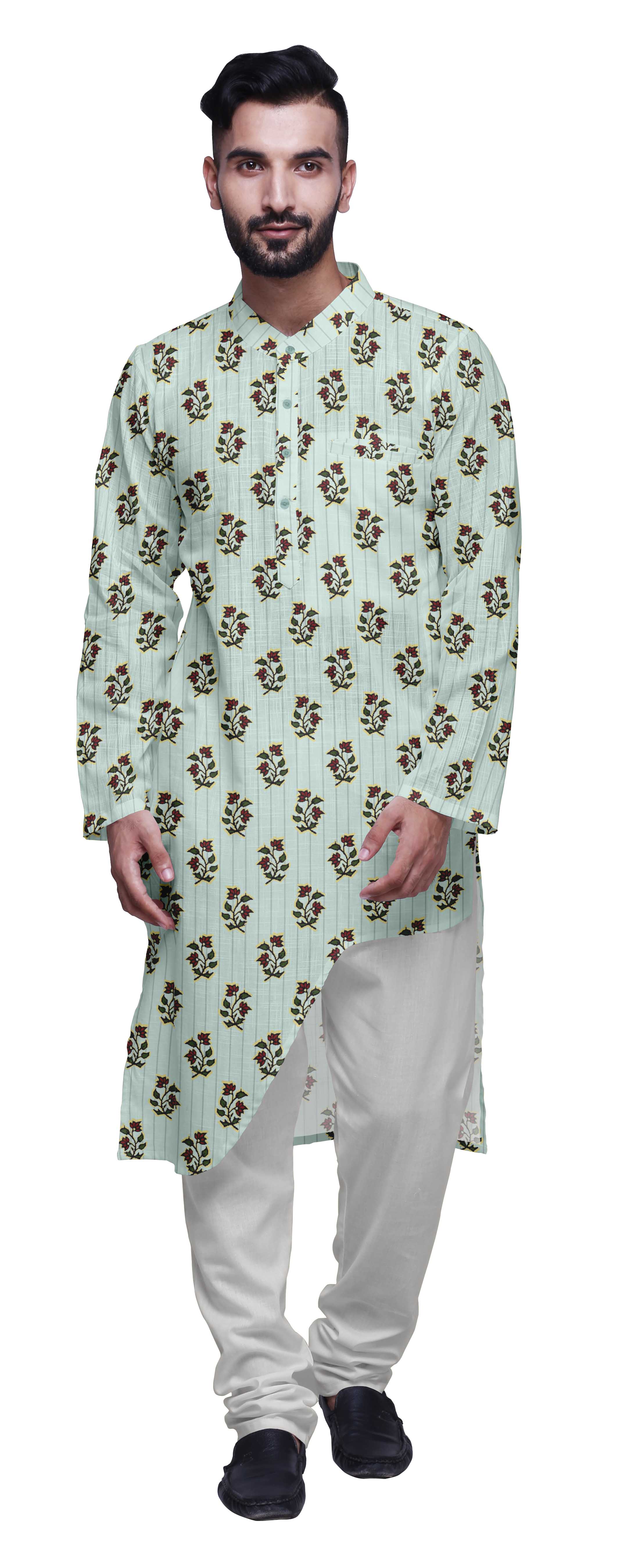 Atasi Printed Long Asymmetric Kurta Pajama Set For Men Party Wear Clothing