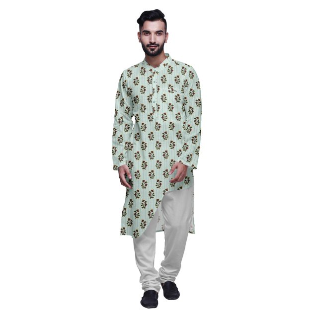 Atasi Ensemble de Pyjama Kurta Asymétrique Imprimé Long pour Hommes Vêtements de Fête