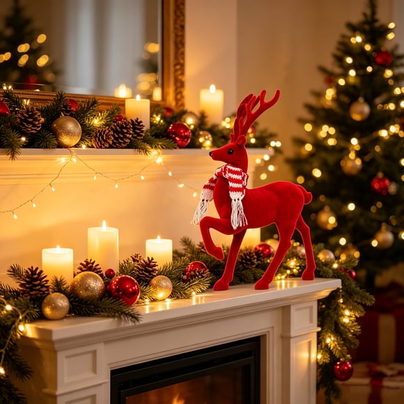 Karymi Christmas Reindeer Figurine Initial Letter C Festive Deer Decoration for Mantelpiece Dining Table Home Decor Holiday Gift Red for Home Decor for Home Decor