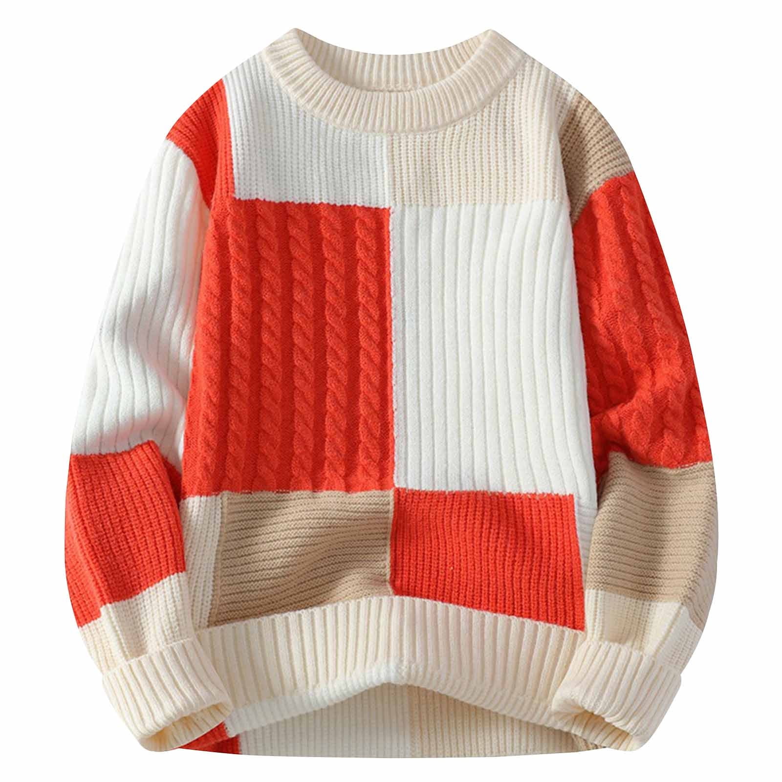 Pisexur Chandail pour Hommes Mode Chandail en Tricot à Blocs de Couleur Manches Longues Col Rond Chandail Décontracté Chaud d'Hiver Surdimensionné M-4TG