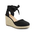 thumbnail image 1 of BLISSFUL STEP Chaussures pour Femmes Sandales Espadrilles à Talon Compensé Haut Bout Rond Noir 7, 1 of 8