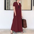thumbnail image 1 of Fshaion Robe d'Été pour Femmes 2024 Grande Taille Décontractée Aguichant Col Rond Uni et Manches Courtes Robe à Boutons en Liquidation à Moins de 10!, 1 of 6