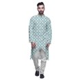 thumbnail image 1 of Atasi Button Down Asymmetrical Kurta For Men Printed Mandarin Long Sleeve Shirt, 1 of 5