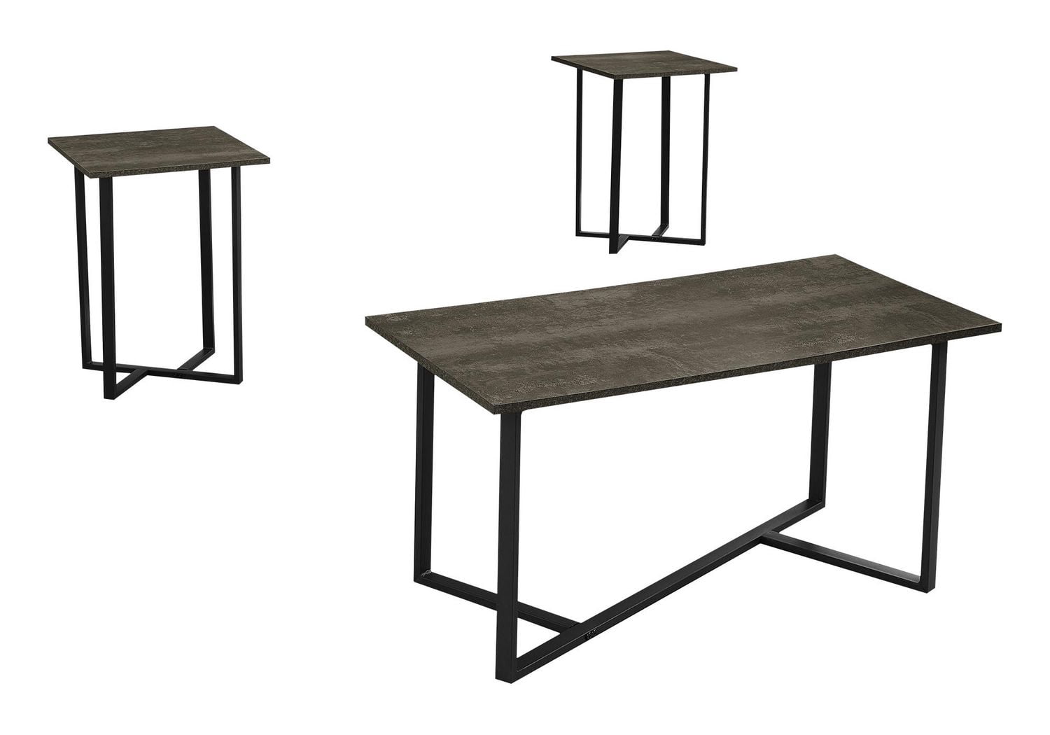 Monarch Specialties Table Set, 3pcs Set, Coffee, End, Living Room, Cream Stone Laminate, Black Metal, Contemporary, Modern