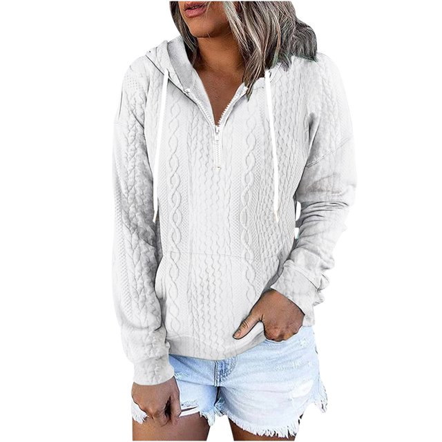 Besolor Womens Fall Fashion Quarter Zip Hoodies Sweatshirts Casual Long Sleeve Solid Color V Neck Drawstring Pullover Tops