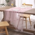 thumbnail image 1 of Boovnll Chemin de Table en Mousseline 40x63 Pouces Nappe de Table de Mariage en Tulle Blanc Transparent Perles Tissus en Tulle Chemins de Table Arche Décorations de Table à Dessert Chemin de Table, 1 of 8