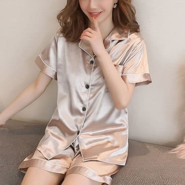 Ensemble de Pyjama en Satin pour Femmes, Pyjamas d'Été en Satin pour Femmes Grande Taille, Ensemble de Détente et de Nuit 2 Pcs à Boutons, Manches Courtes, Ensemble de Pyjama Soyeux, Ensemble de Pyjama en Satin de Soie pour Femmes, Siha Pyjama en Satin pour Femmes