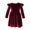 thumbnail image 1 of Infant Toddler Girls Solid Color Single Sided Velvet Lace Long Sleeves Ruched Dress, 1 of 9
