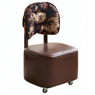 Toytexx Vintage Rolling Vanity Chair with Floral Backrest, Upholstered Brown Seat & 360° Swivel Casters, No Assembly Required