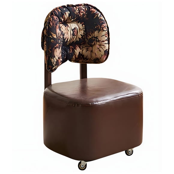 Vintage Vanity Chair with Floral Backrest & 360° Wheels - Brown