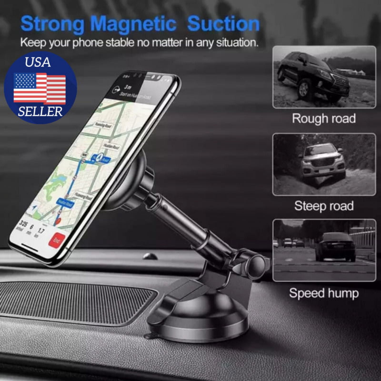 EIMELI Long Arm Car Suction Cup Magnetic Windshield Dashboard Mount Holder For Cell Phones Black