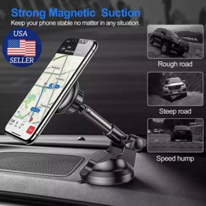 EIMELI Long Arm Car Suction Cup Magnetic Windshield Dashboard Mount Holder For Cell Phones Black