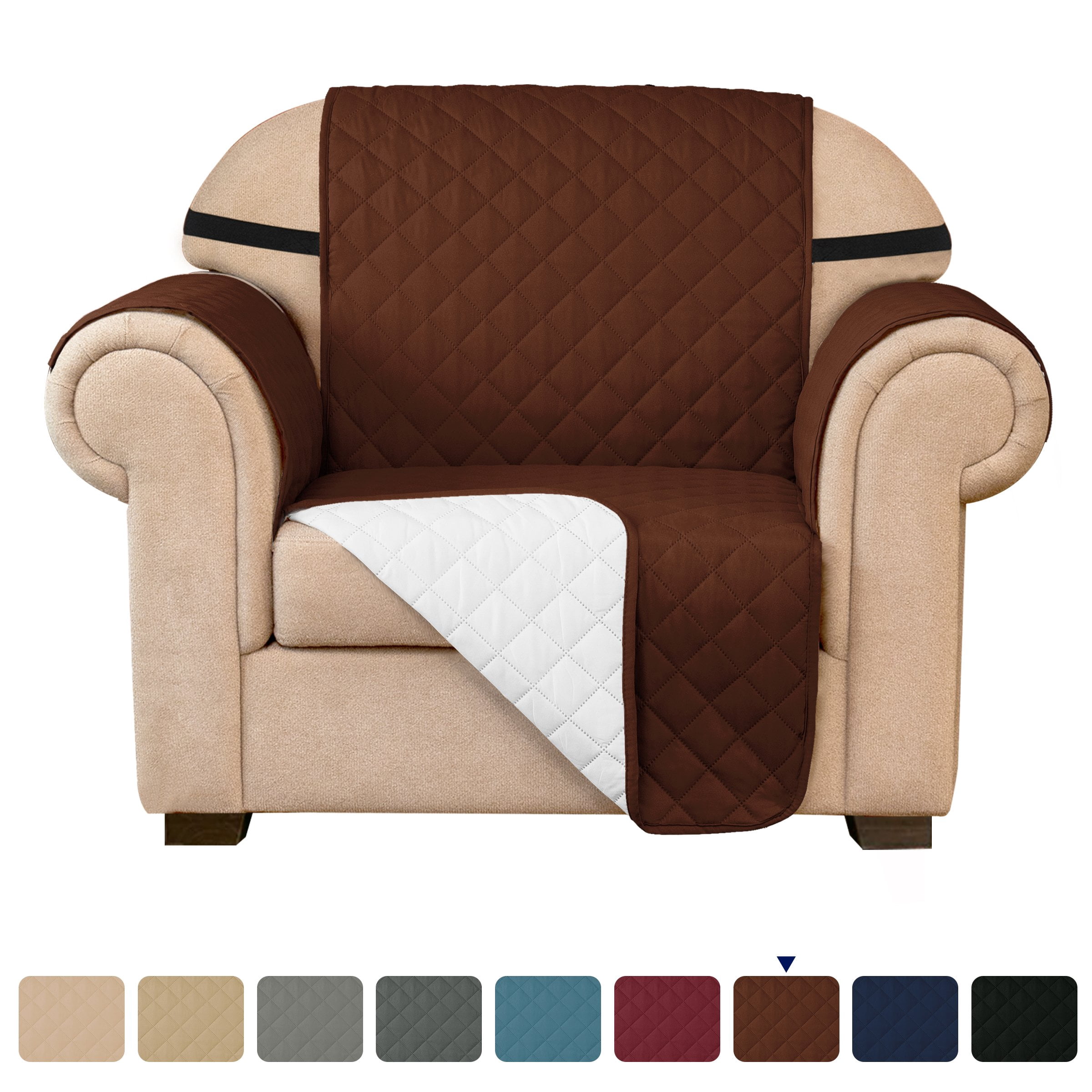 Subrtex Stretch 1-Piece Quilted Reversible Sofa Slipcover with Non-Slip Elastic Straps Washable Pet Couch Cover
