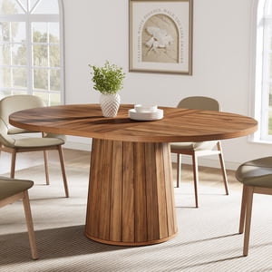 Tribesigns Oval Dining Table for 6 People, 55.11-Inch Farmhouse Kitchen Dinner Table with Cylindrical Pedestal