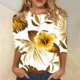 thumbnail image 2 of Tnhcen Chemises Décontractées à Manches 3/4 Imprimé Hawaïen pour Femmes Automne Col Rond - Tops Tropicaux Amicals Grande Taille P-3TG, 2 of 5