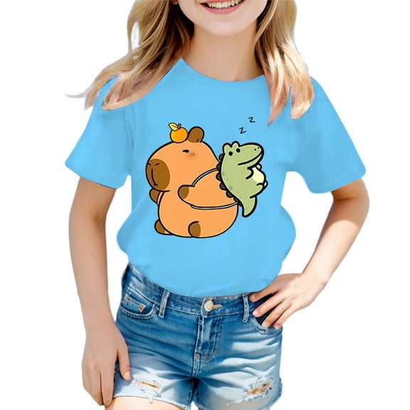 JTieacloth Été Garçons et Filles Col Rond Imprimé Animal de Dessin Animé Décontracté Ample T-Shirt à Manches Courtes Filles Hauts Mignons Tailles 4-6 Ans