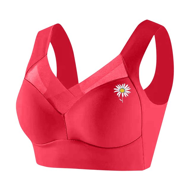 ManxiVoo Wireless Comfort Bras Full Coverage Minimizer with Adjustable Straps and Side Support for Everyday Wear Smooth T-Shirt Design XXXXXXL Size Red