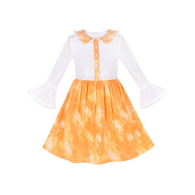 Robe Fille Dentelle Jaune Manches Longues Blouse Col 7 Ans