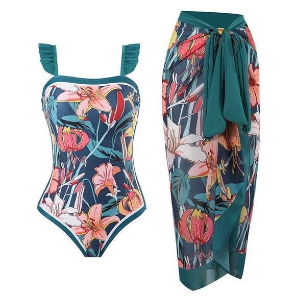 Daisyyozoid Womens Swimwear Clearance Halter Split Three-piece Printed Swimsuit