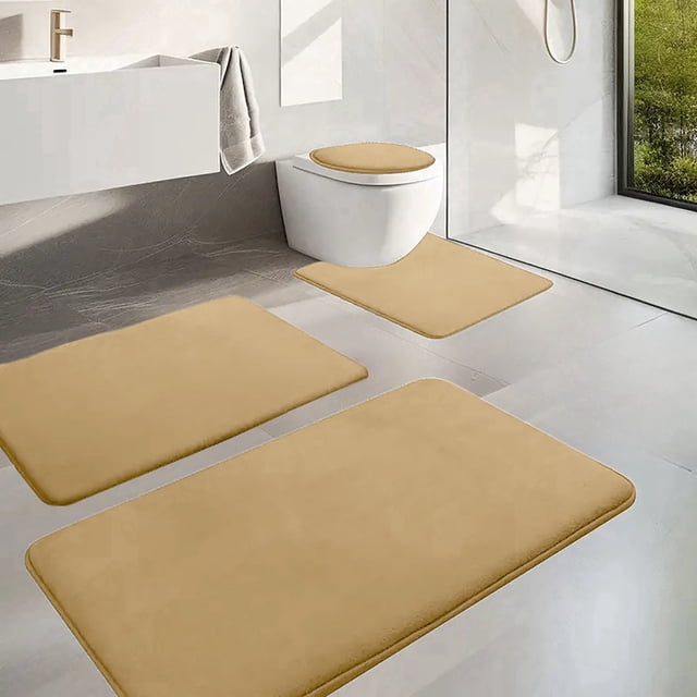 2025-2026 Memory Foam Bath Mat Set, Bathroom Rugs For 4 Pcs Toilet Mats Universal Soft Comfortable Water Absorption Non-Slip Thick Machine Washable Easier To Dry Dark Clearance
