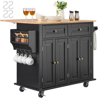 KFFKFF Kitchen Island Cart Rolling Storage Cabinet on Wheel with Drawer & Shelves