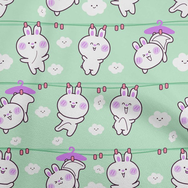 oneOone Viscose Jersey Sea Green Fabric Asian Kawaii Rabbit Sewing Material Print Fabric By The Yard 60 Inch Wide