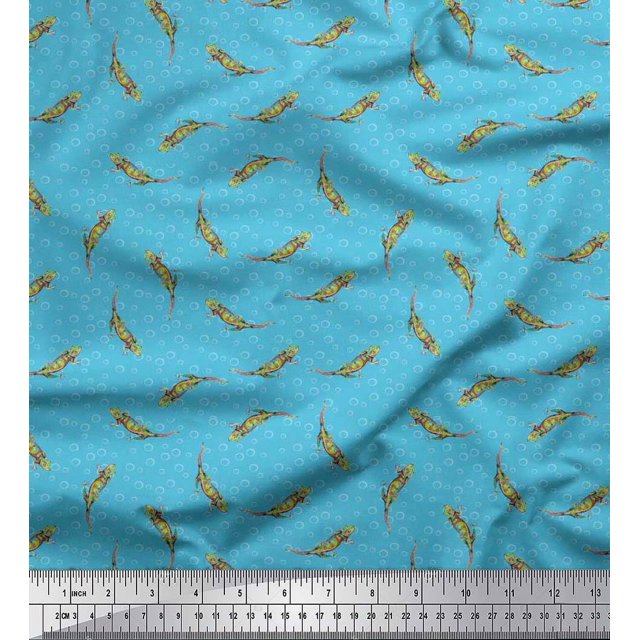 Soimoi Silk Fabric Circle & Lizard Reptile Printed Craft Fabric by The Yard 42 Inch Wide