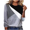 thumbnail image 1 of IROINID Liquidation Hauts Grande Taille pour Femmes Col Rond Couture Contraste Couleur Manches Longues T-shirt Blouse, Gris, 1 of 6