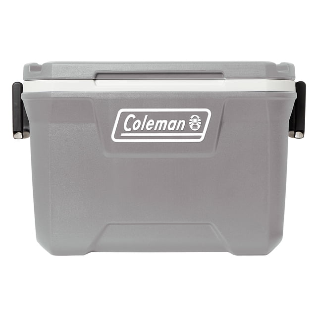 Coleman Classic Série Glacière de Camping de 52 Pintes en Gris Roche avec Corps et Couvercle Isolés Rigides, Poignées Latérales Noires à Bascule, Garniture de Couvercle Blanche et logo Coleman Blanc à l'Avant, Conserve la Glace jusqu'à 3 Jours, Contient 80 Canettes et Comprend des Porte-Gobelets Moulés pour Prévenir les Déversements.