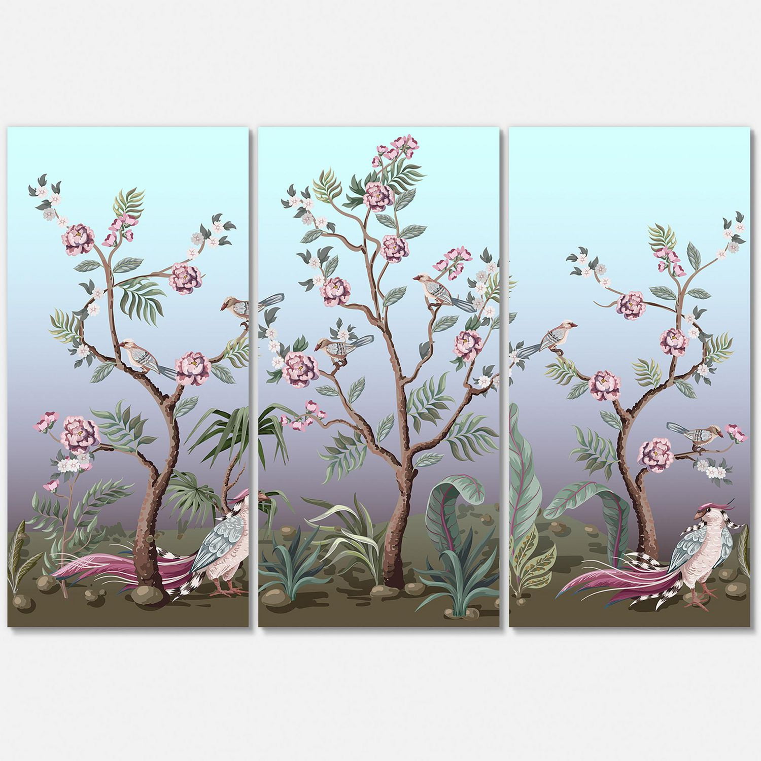 Designart Chinoiserie Aux Oiseaux Et Pivoines II Art mural sur toile