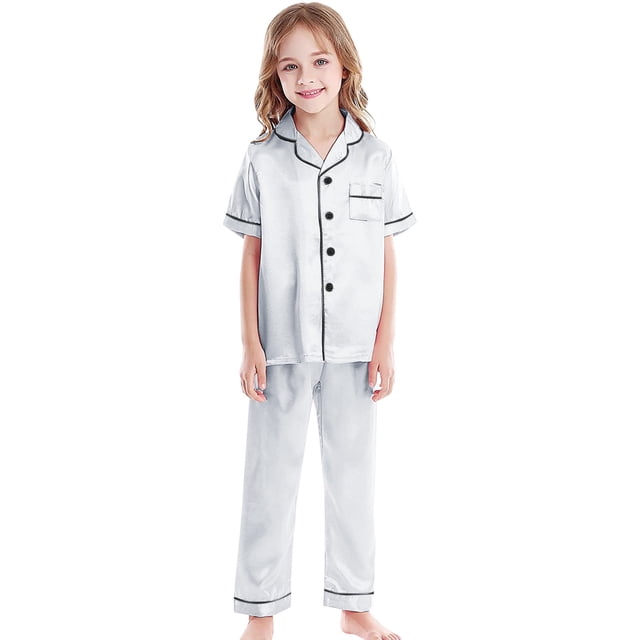 TBWNWG Satin Sleepwear Set For Kids Comfortable Two Piece Pajamas With Classic Button Down Design,Sizes 2-3 Years