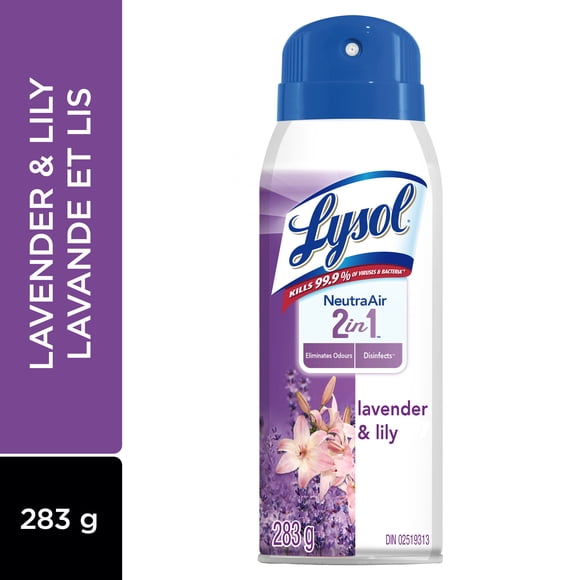 Lysol NeutraAir 2 en 1, lys lavande, désinfecte, tue les bactéries responsables des odeurs, tue 99,9 % des virus et bactéries, 283 g