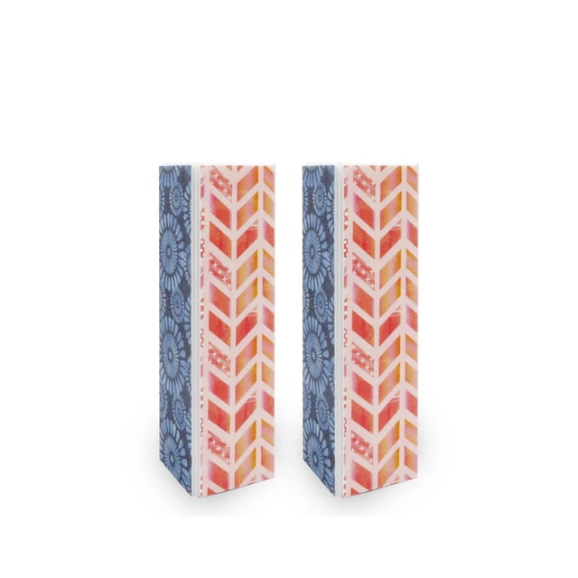 Limes à Ongles Amusantes en Blocs avec Deux Blocs Rectangulaires Montrant Chacun Quatre Côtés Abrasifs, Décorées de Motifs Floraux Bleus et chevron Rouge-Orange, Conçues pour Lisser les Ongles dans le Cadre d'Outils pour Ongles et d'Abrasifs pour Soins des Ongles.