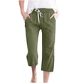 thumbnail image 1 of Penkiiy Legging Capri Extensible Léger à Taille Haute pour Femmes avec Poches, Vert Armée, Taille g, 1 of 5