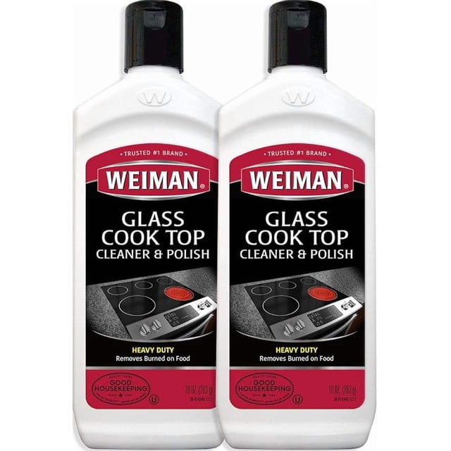Weiman Glass Cooktop Cleaner and Polish - 10 Ounce - 2 Pack - Heavy Duty Cooktop Scrubbing Pads - Shines and Protects Glass and Ceramic Smooth Top Ranges With Its Gentle Formula