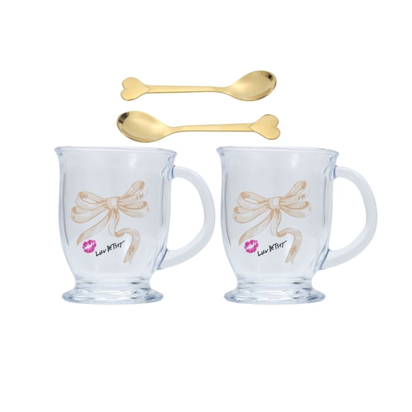 Luv by Betsey Johnson 8oz Coffee Mugs Set of 2 with Spoons