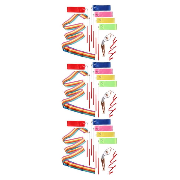 mmirethe 6pack/lot Colorfast Gymnastics Ribbon With Reinforced Stick For Long-lasting Flexible Joint 3Set