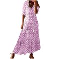 thumbnail image 1 of Penkiiy Robe Bohème d'Été pour Femme 2024 à Volants, Manches Courtes, Col en V à Franges, Volantée, Fluide, Ligne A, Maxi, L Rose Vif, 1 of 6