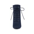 thumbnail image 2 of Allegra K Bottines à Lacets pour Femmes, Bout Rond, Talon Haut Bloc, Bleu Marine, Taille 6, 2 of 5