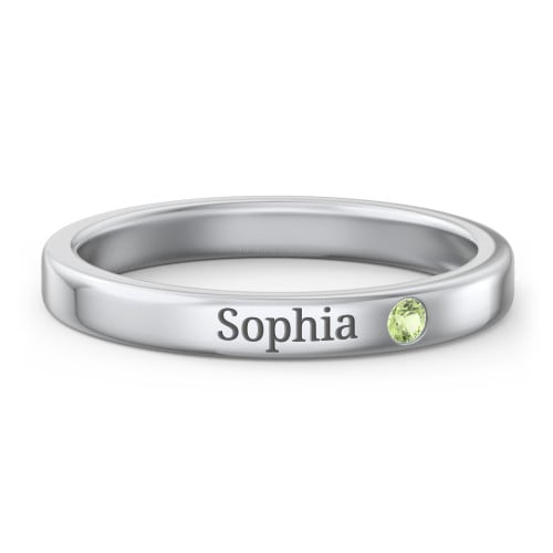 Stackable Birthstone Ring with Engraving - Peridot (August)