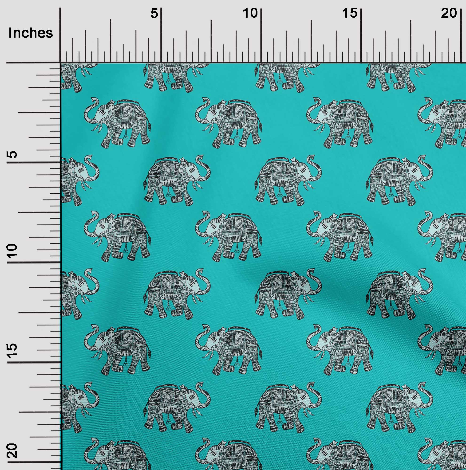 oneOone Viscose Chiffon Fabric Elephant Block Print Fabric By The Yard 42 Inch Wide