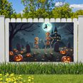 thumbnail image 3 of Spooky Scene Halloween Banner Gothic Theme Pumpkin Lantern Skeleton Design Cemetery Setting for Halloween Party Event Decor, 3 of 5