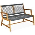 thumbnail image 3 of Gymax Wooden Rope Bench Loveseat Patio Garden Outdoor w/ Armrest & Backrest, 3 of 6