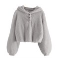 thumbnail image 1 of 2025 s Fleece Hoodie S Raglan Shirts Warm Loose Button Down Top Underwear Pullover Jacket Top, 1 of 4