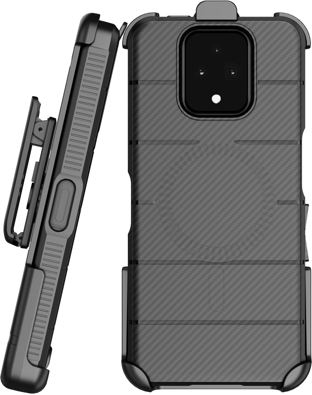 Case with Clip for Sonim XP Pro 5G Phone, Nakedcellphone Rugged Cover and [Rotating Ratchet] Belt Hip Holster (Compatible with MagSafe) - Carbon Fiber Design