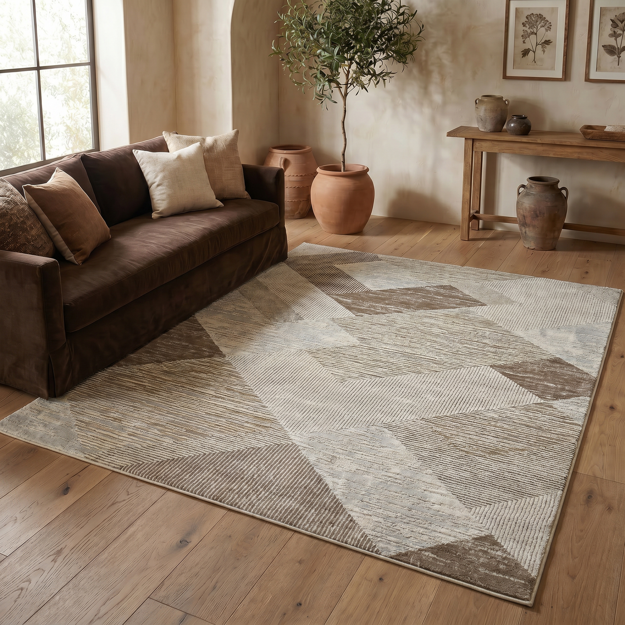 Tapis d'interieur abstrait Rug Branch Nomad, beige marron, moderne - Salon, chambre, salle a manger et cuisine