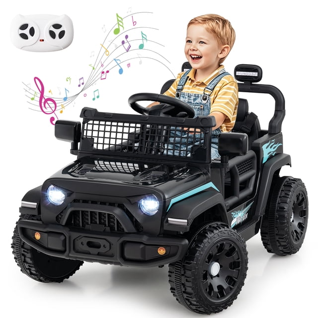 Gymax Kids Ride on Car Truck 12V Battery Powered Electric Vehicle w/ Foldable Mirrors Black