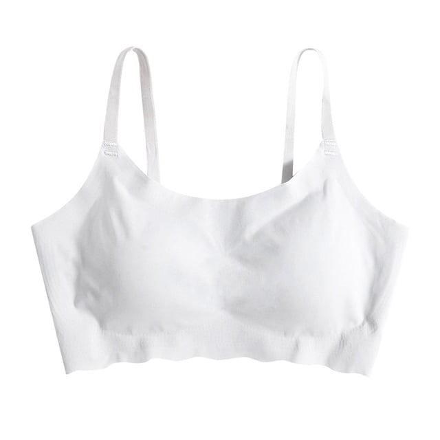 Timegard Seamless Bras for Women No Underwire Full Coverage Adjustable Strap Back Smoothing Comfy Sleep Bra in white. The bra features a seamless design with adjustable straps and a smooth back for added comfort. Made from breathable, stretchy fabric that adapts to different breast shapes, it provides full coverage and a soft, skin-friendly feel. Suitable for pairing with t-shirts, tank tops, and other casual outfits.