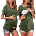 thumbnail image 1 of TIMIFIS Chemises de Maternité pour Femmes Vert Armée T-Shirts d'Allaitement d'Été T-Shirts d'Allaitement Manches Courtes Hauts Décontractés Confortables Unis Col Rond Vêtements de Grossesse - Printemps/été, 1 of 6